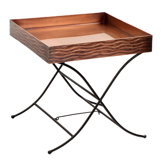 H Potter brand metal square table with antique copper tray top and black metal legs