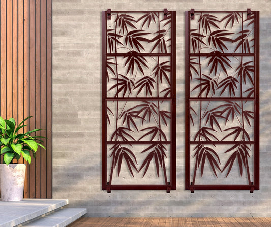 H Potter brand metal garden trellis screen with leaf pattern outdoor landscape architectural structure as wall art