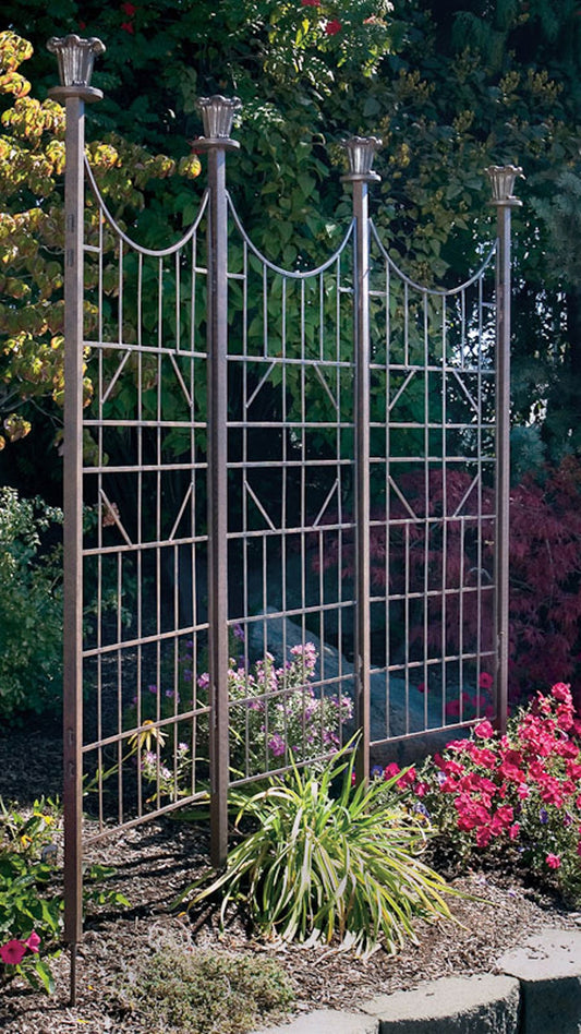 H Potter brand metal garden trellis screen with grid pattern outdoor landscape architectural structure