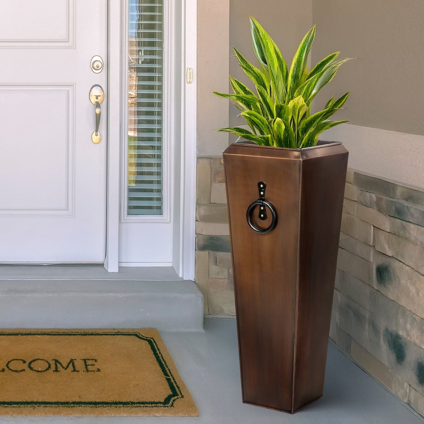 H Potter Planter Tall Copper Handmade Decorative Indoor Outdoor Garden Flower Container for Entryway Front Door Decor
