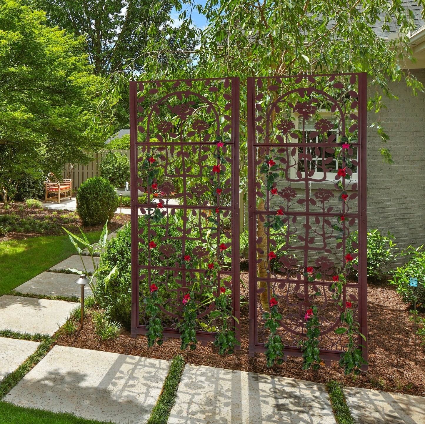 H Potter Garden Trellis Outdoor Privacy Screen for Climbing Plants Large Heavy Duty Metal Backyard Freestanding Ground Spikes