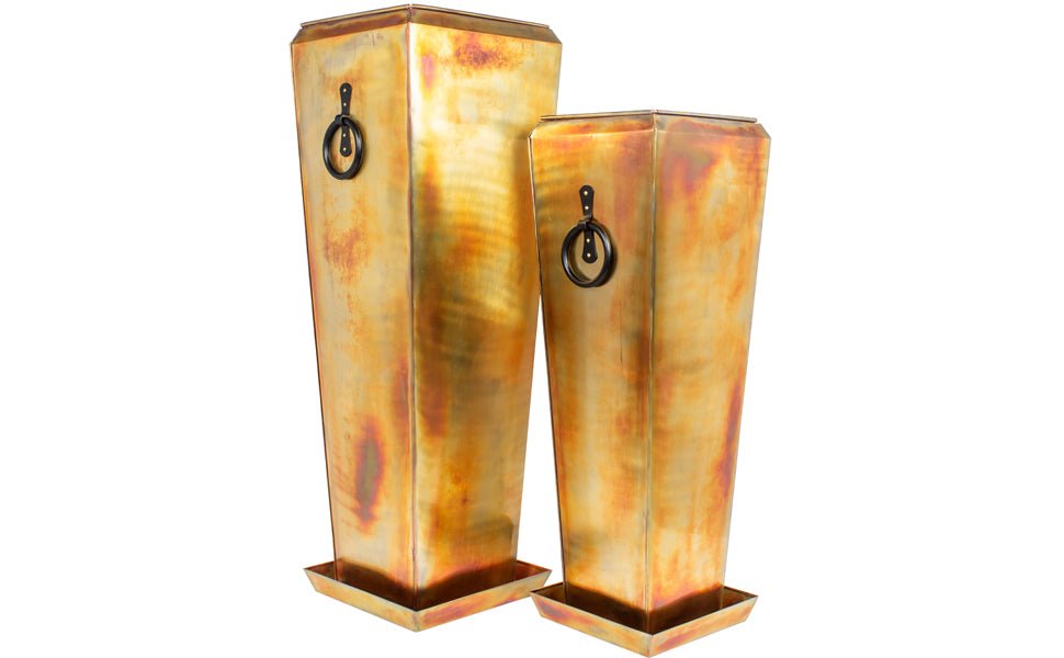 H Potter Planter Rustic Copper Tall Indoor Outdoor Planter Set of 2 Copper Large and Small flower Container Front door decor