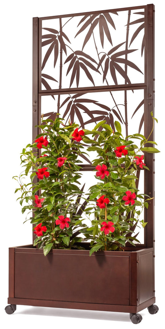 H Potter trellis planter at angle with flowers — decorative privacy screen for yard or wedding backdrop, USA