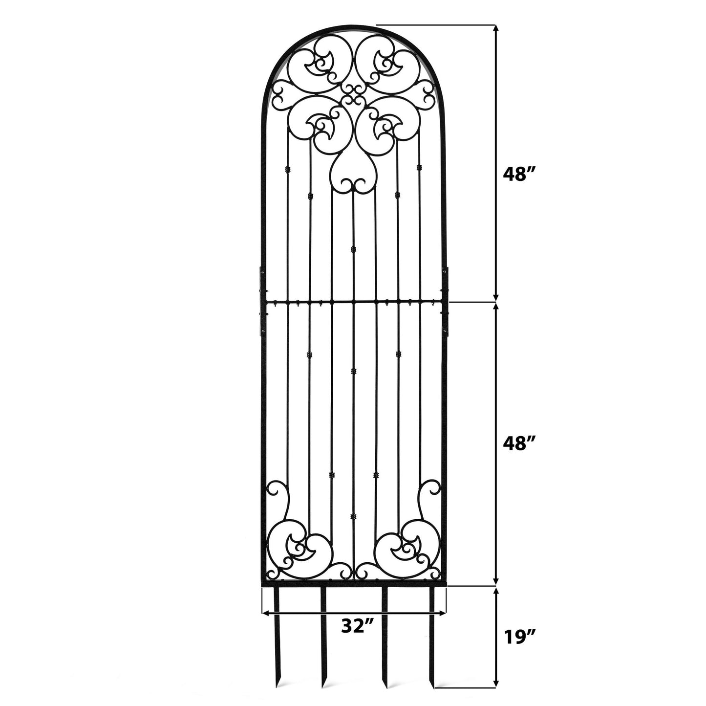 H Potter Wall Trellis 8 ft Black Wrought Iron Ornamental Metal with 4 Wall Brackets