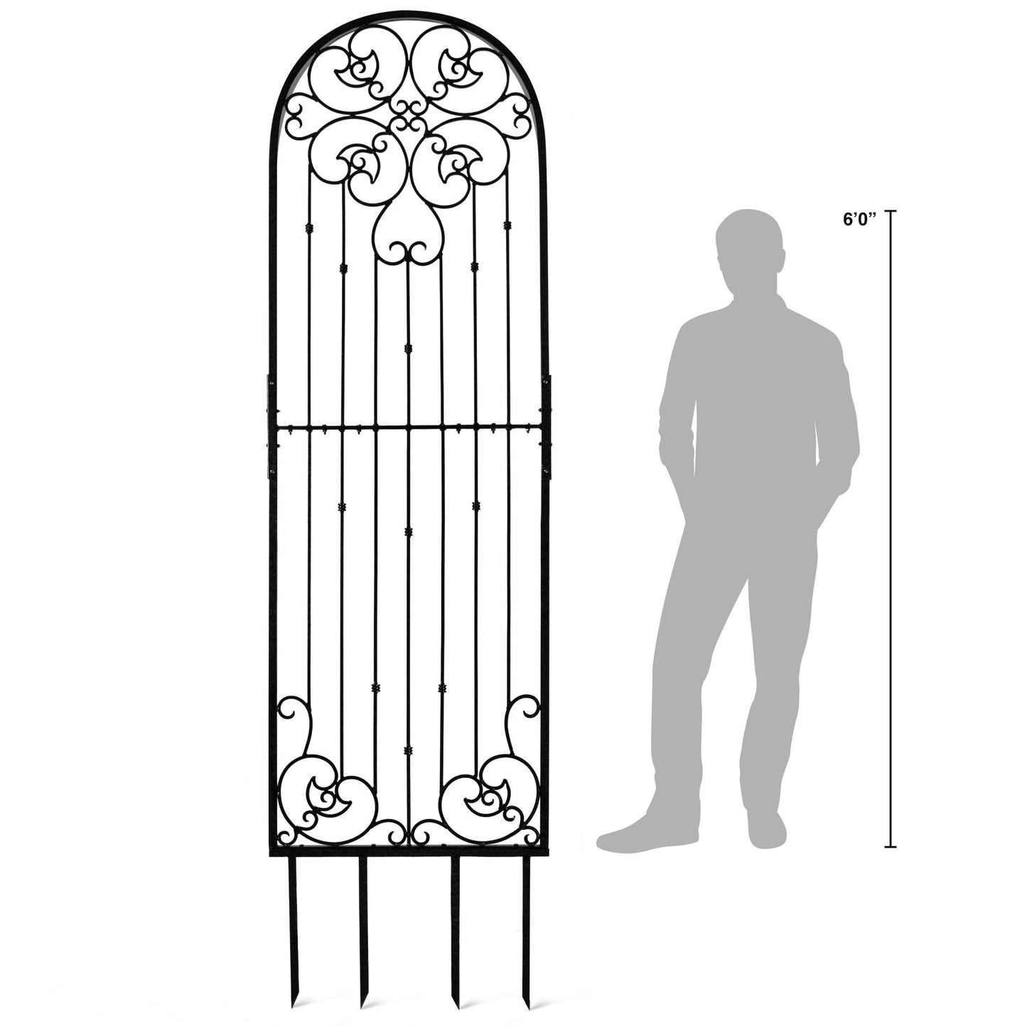 H Potter Wall Trellis 8 ft Black Wrought Iron Ornamental Metal with 4 Wall Brackets