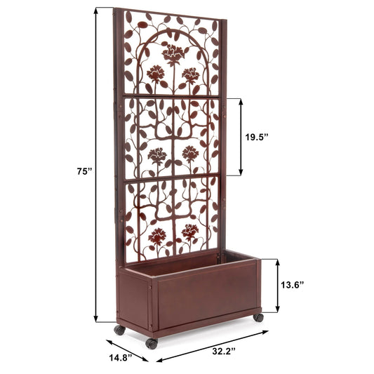 Dimensions diagram of H Potter rose trellis planter privacy screen with measurements labeled mahogany finish
