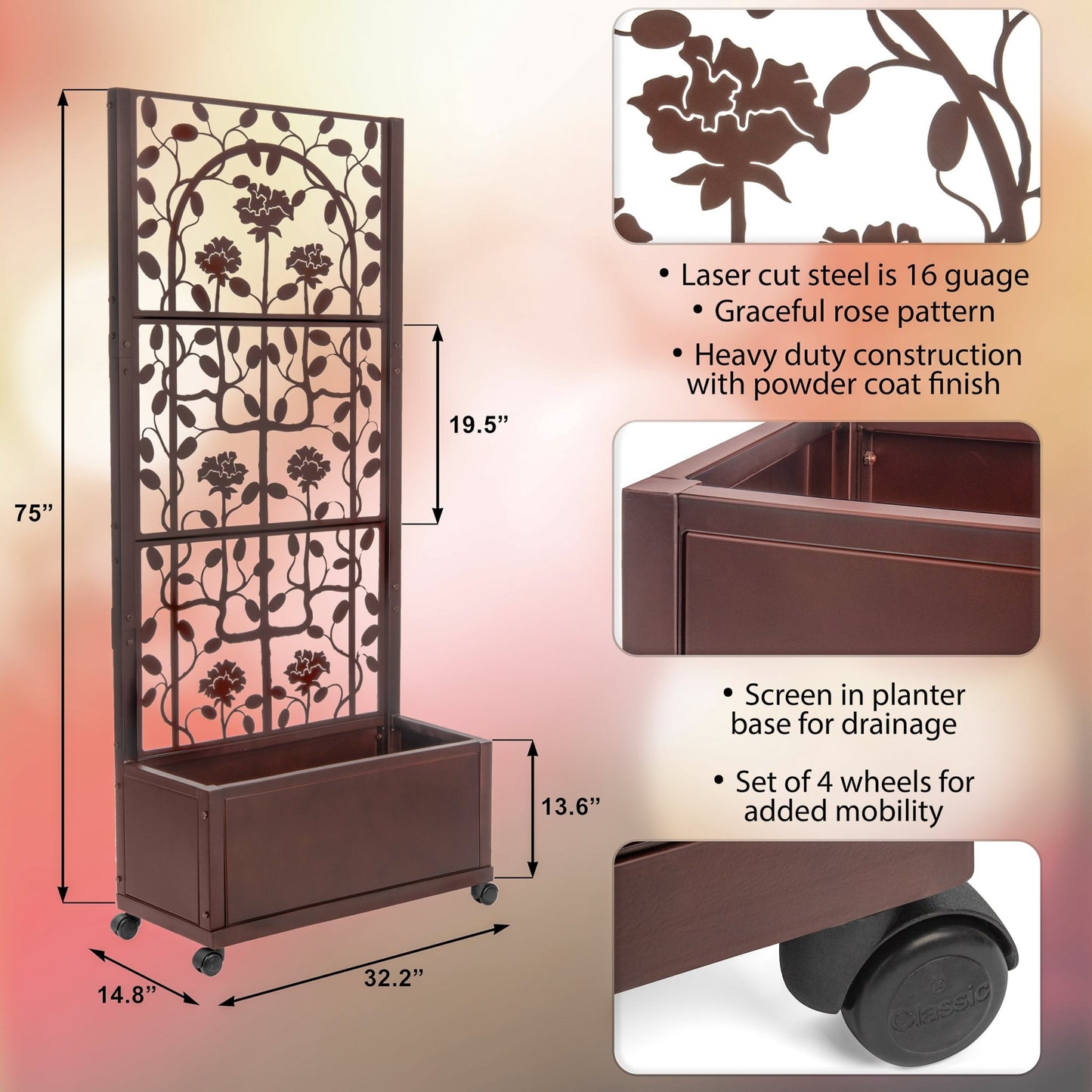 H Potter Rose Trellis Planter Privacy Screen for Patio Deck Balcony