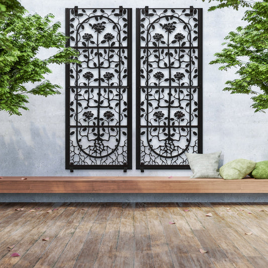 H Potter Wall Trellis Black Finish Outdoor Indoor Metal Art Panel With Mounting Brackets Backyard Landscape Architectural