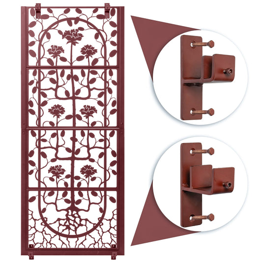 Mahogany + brackets: H Potter wall rose trellis with wall brackets, mahogany powder-coated finish, metal art privacy screen for patio or garden, USA