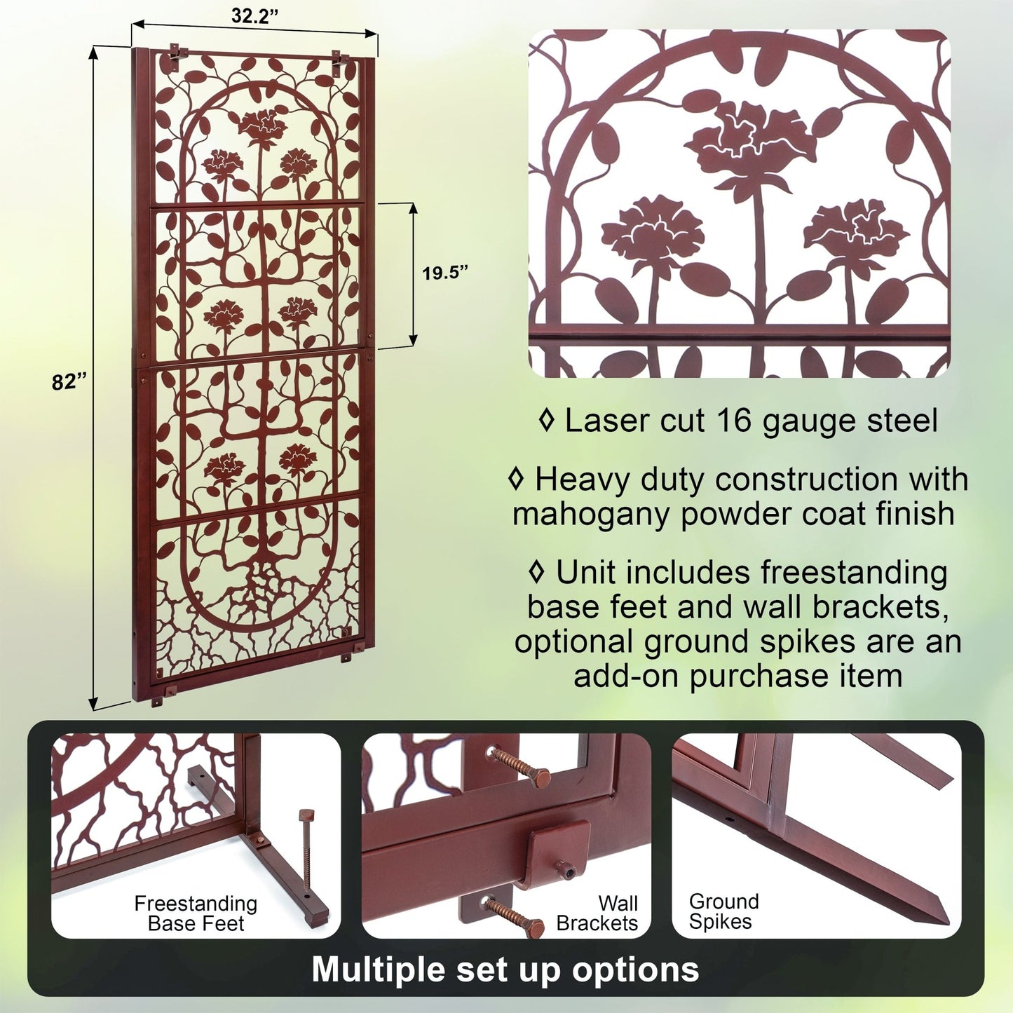 H Potter Wall Trellis Decorative Privacy Screen for Climbing Plants Outdoor/Indoor Metal Art Panel