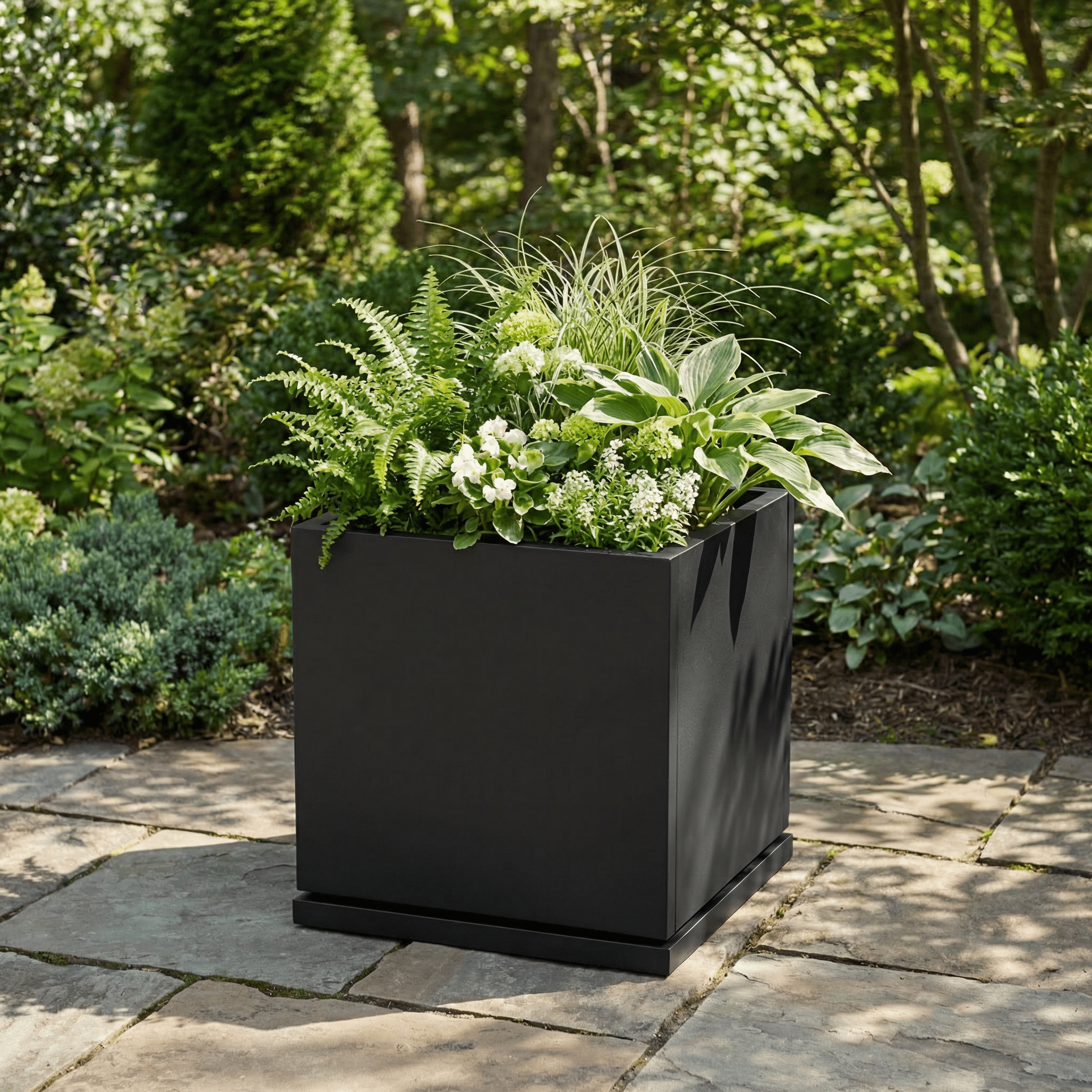 H Potter 17.5" Black Square Metal Planter with Drip Tray | Indoor Outdoor Planter