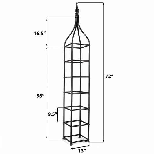 H Potter Beaumont black garden obelisk trellis dimensions – 72 inches tall and 13 inches wide