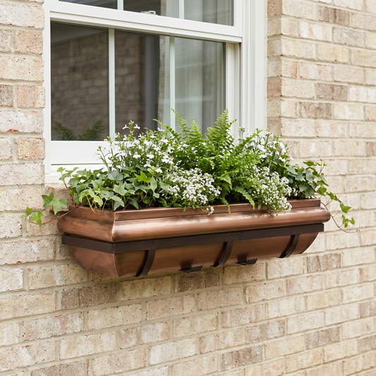 30-Inch Antique Copper Window Box with Metal Frame