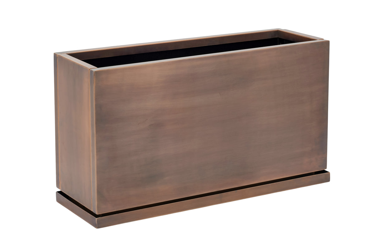 H Potter Ashbury Rectangular Antique Copper Planter β 32" Metal Planter with Drip Tray