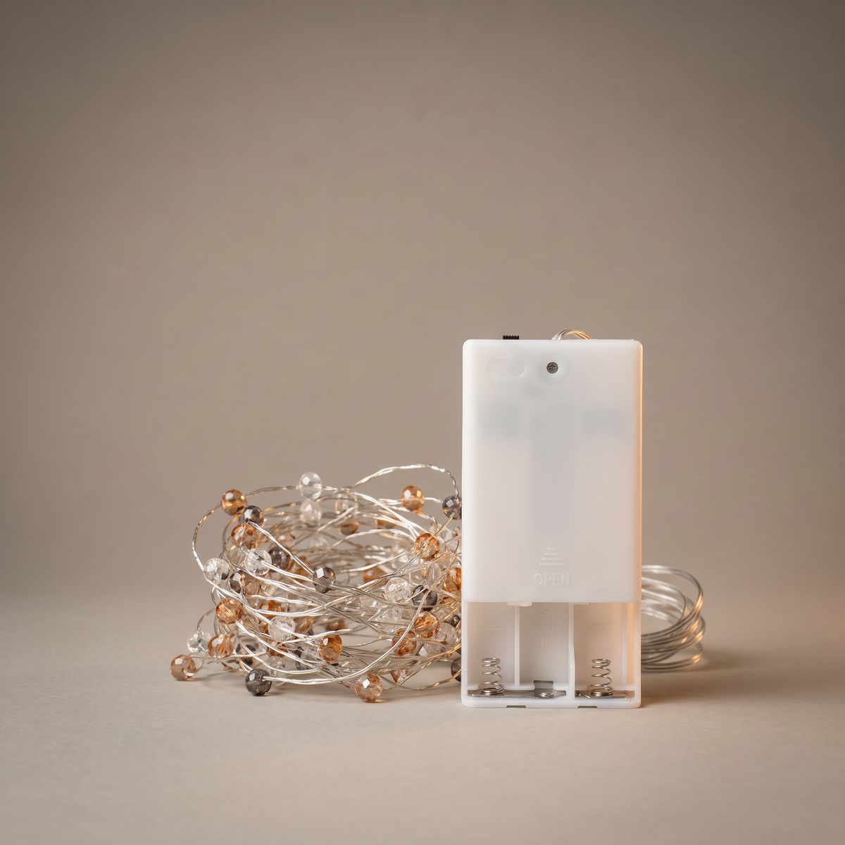 H Potter Coco Cluster LED String Lights battery pack and showing 100 battery-operated warm white fairy lights with decorative clear beads