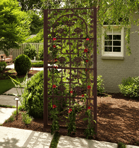 H Potter Decorative metal trellis with climbing plants in a garden setting