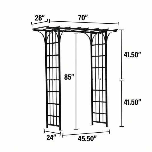 h potter metal garden arch on a white background with dimensions