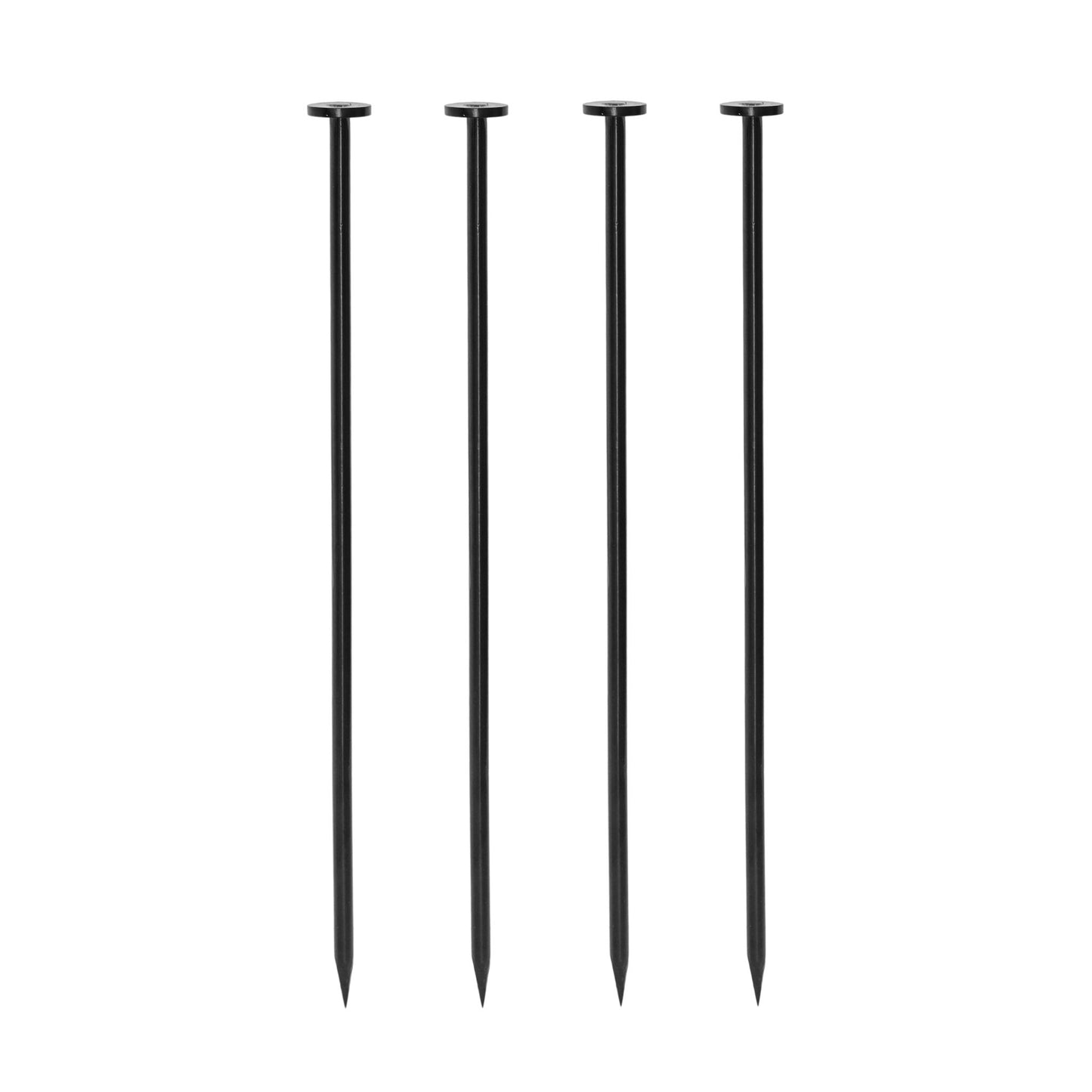 Four black metal stakes on a white background