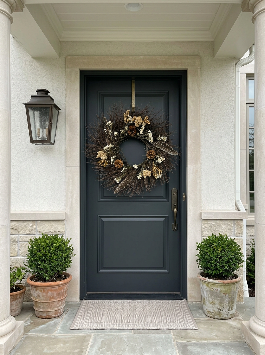 H POTTER HARVEST PLUME DRIED WREATH ON FRONT DOOR LARGE 30 INCH DIAMETER