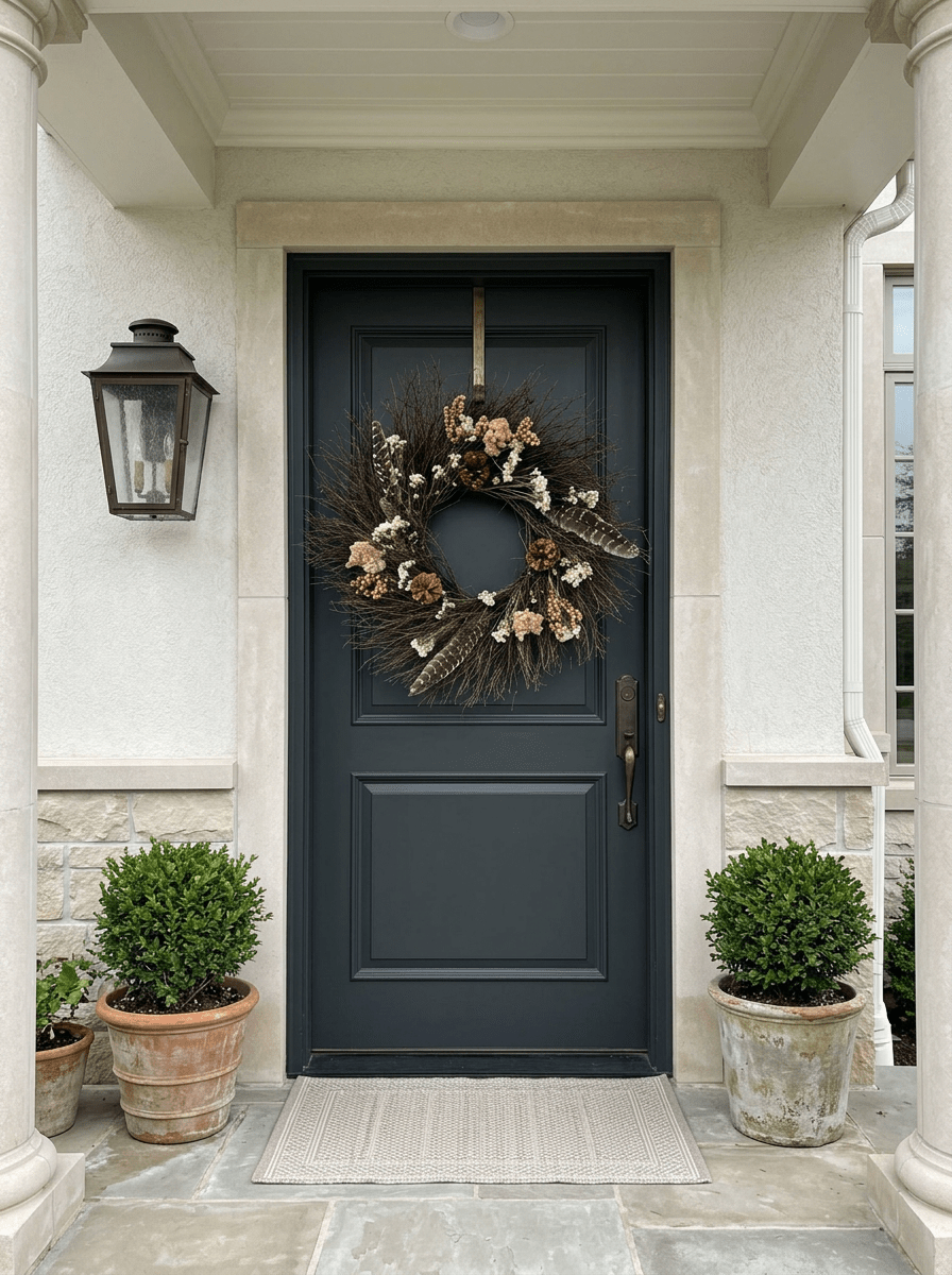 H POTTER HARVEST PLUME DRIED WREATH ON FRONT DOOR LARGE 30 INCH DIAMETER