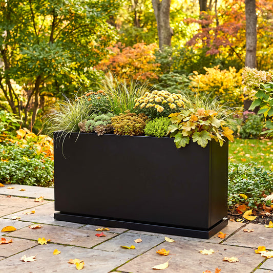 H Potter Hawthorne Rectangular Black Metal Planter with Drip Tray | 32" Indoor Outdoor Planter