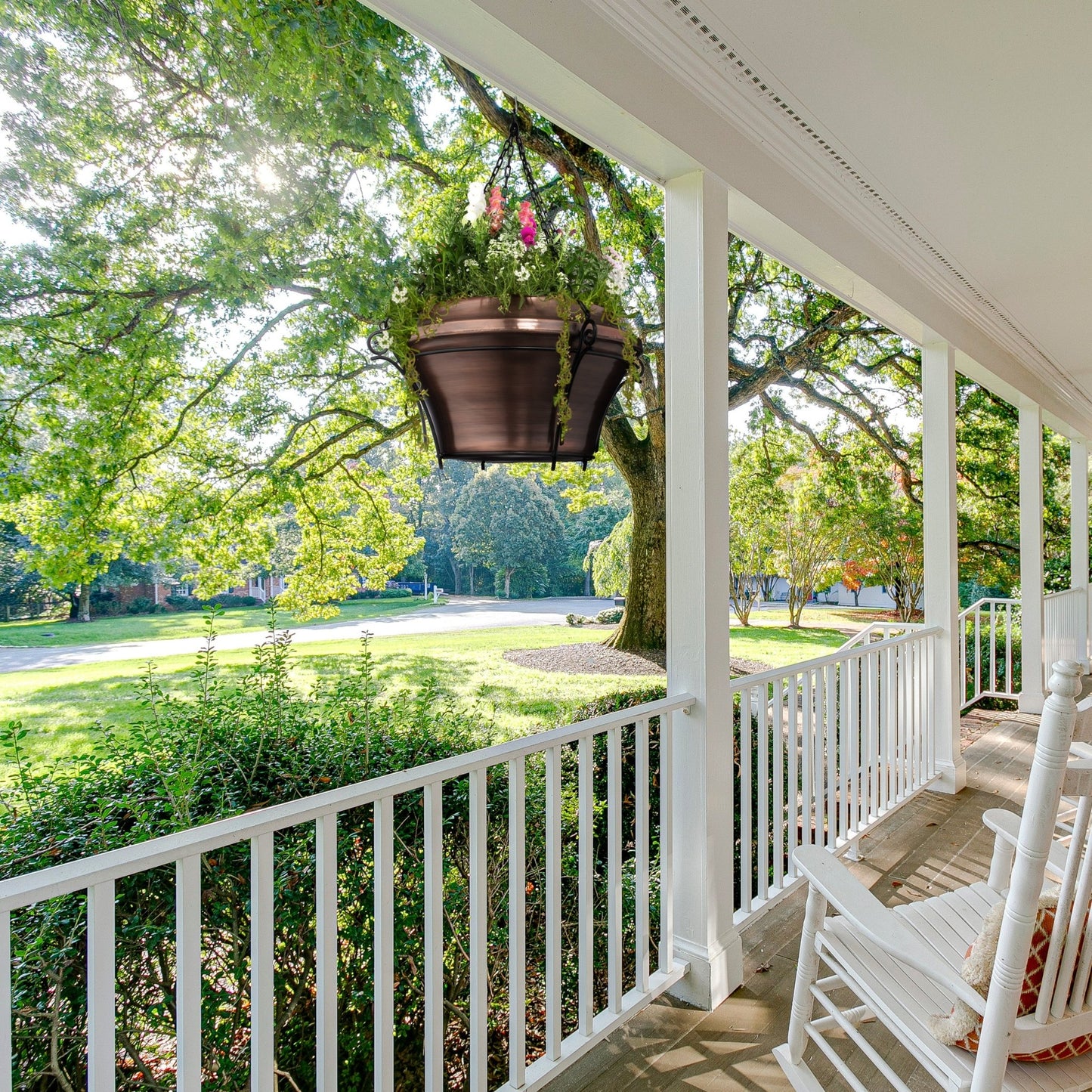 H Potter hanging planter on southern style porch