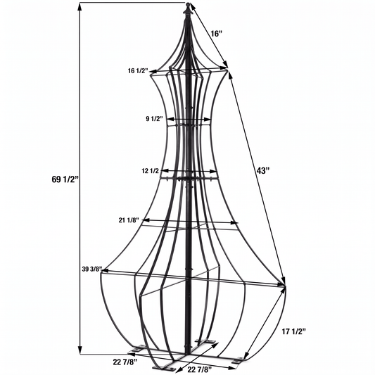 H Potter Genie garden obelisk trellis dimensions showing 69.5-inch height and base measurements