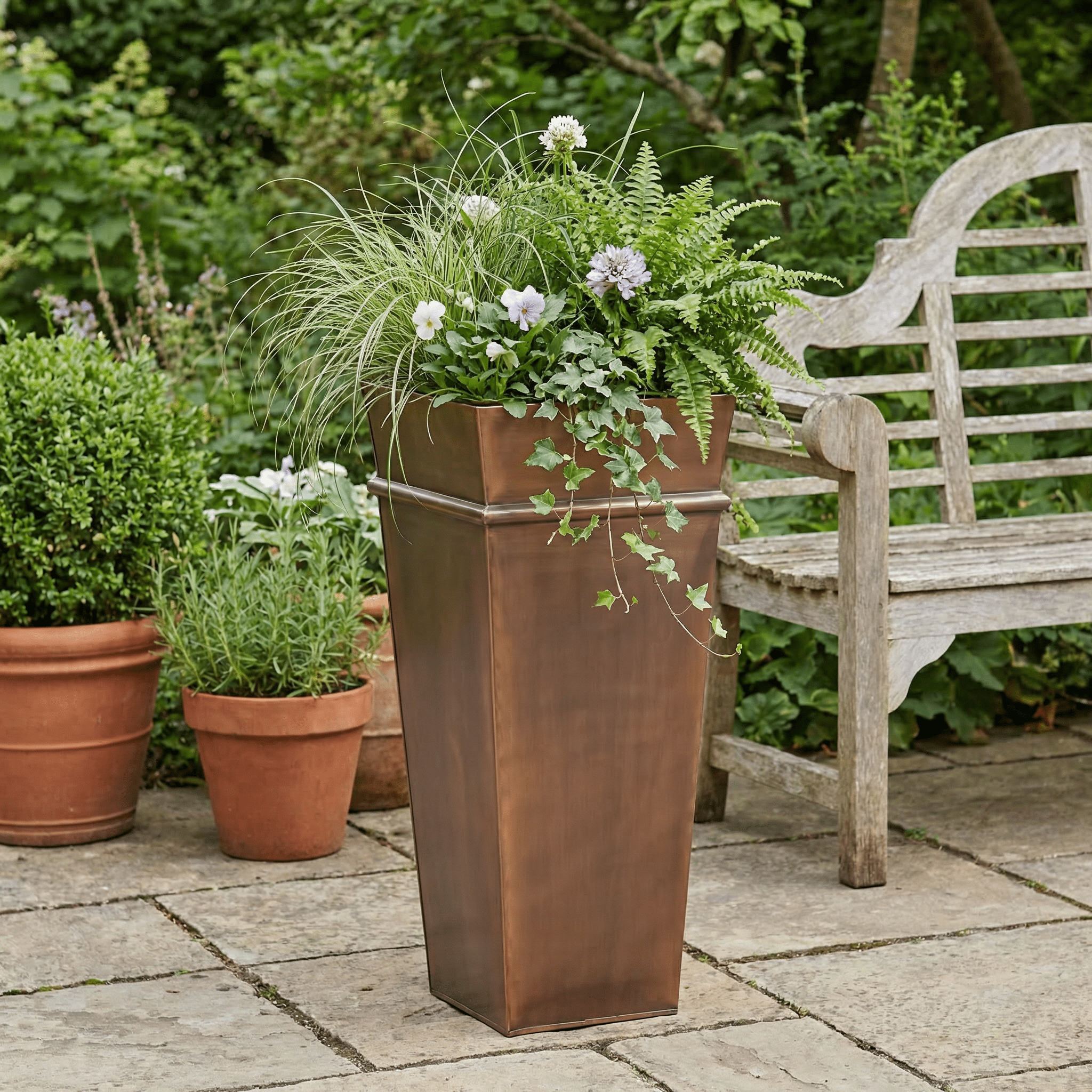 Tall Antique Copper Planter