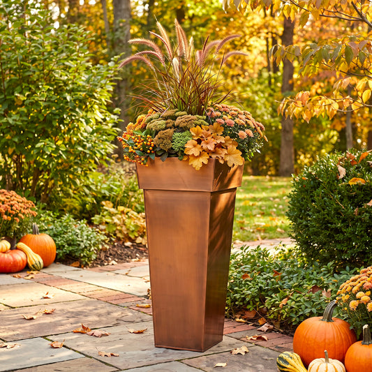 H Potter Waverly Tall Square Copper Planter 36.5 Inch – Indoor Outdoor Entryway Planter