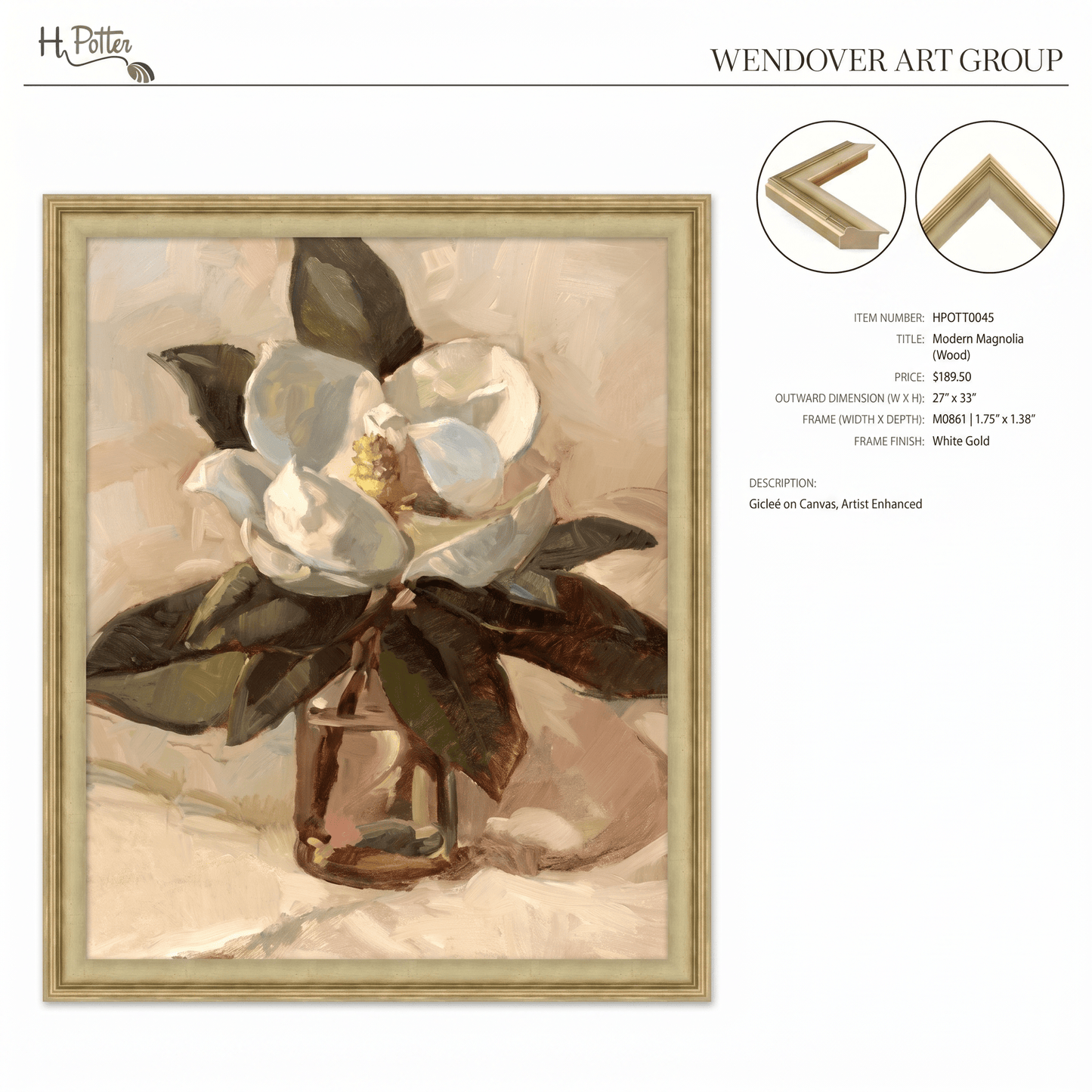 H Potter Modern Magnolia Canvas Wall Art