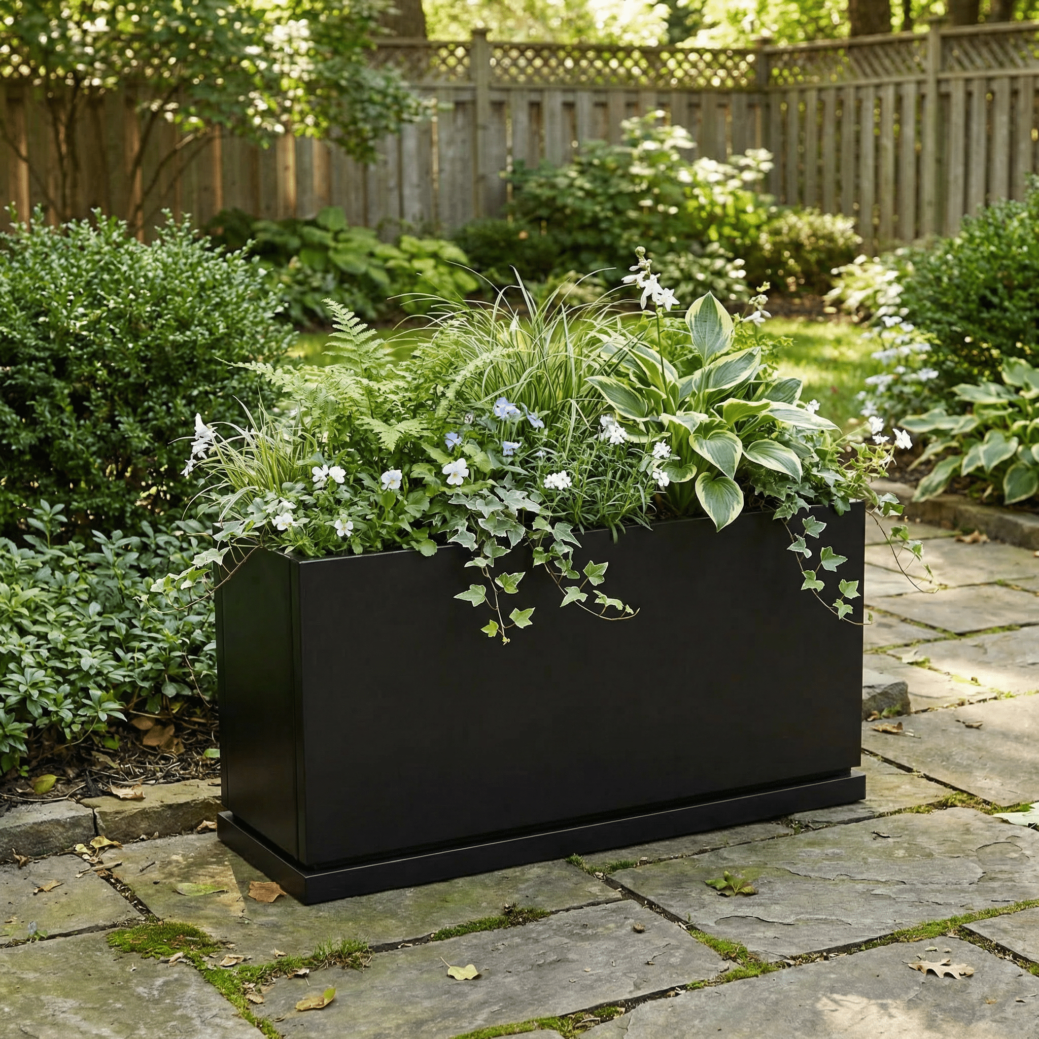 Rectangular Black Metal Planter with Drip Tray | H Potter