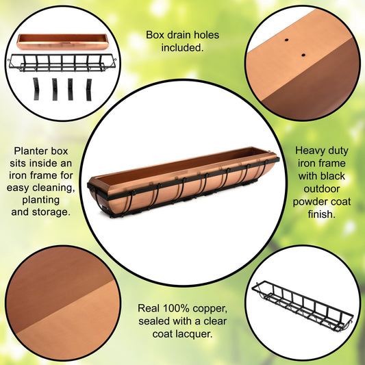 H Potter Copper Window Box Hanging Flower Deck Planter 48" Model GAR134B