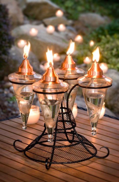 H Potter Glass Tiki Torch Outdoor Lighting Entertaining Patio Wedding Centerpiece Party Tabletop Metal Copper Snuffer