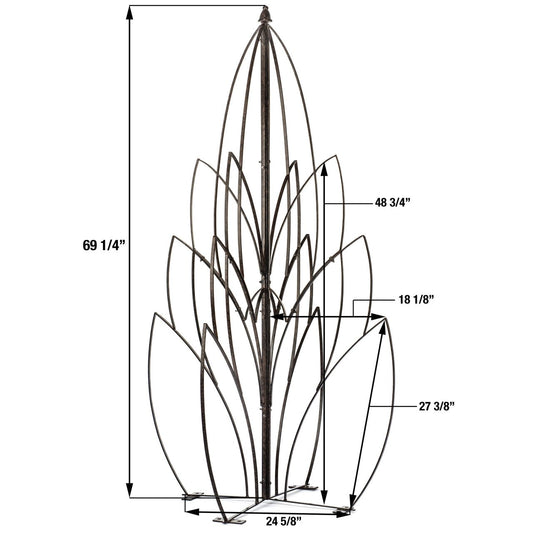 Dimensions diagram for H Potter Lotus Bud garden trellis, measurements labeled