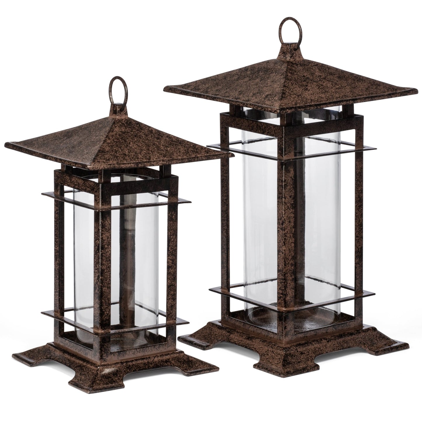 H Potter candle lanterns, short and tall set — coordinated cast iron outdoor decor for porch or patio, USA