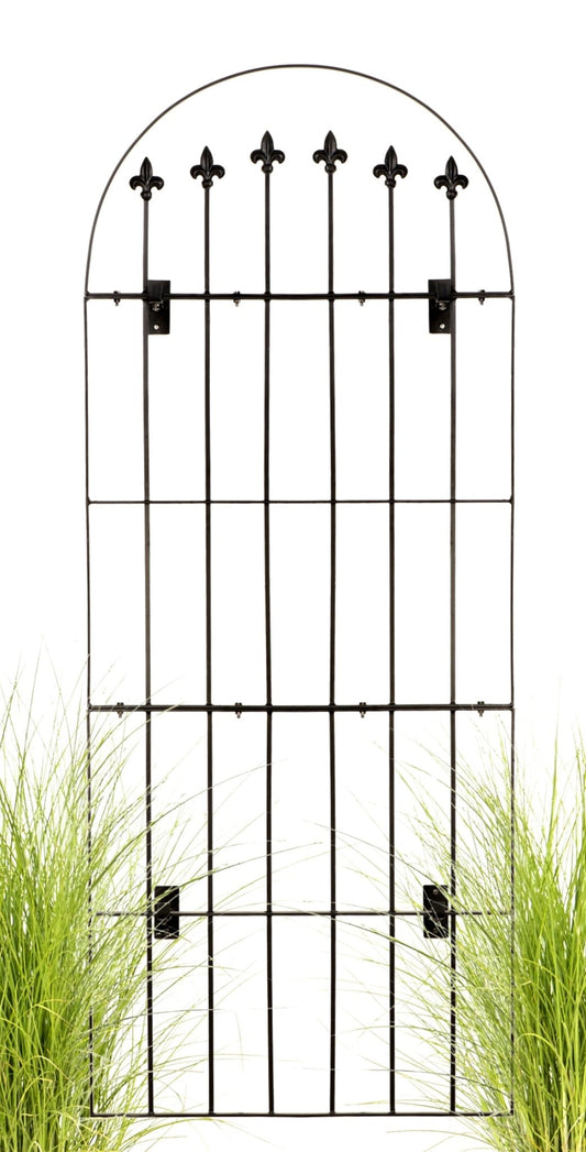 H Potter Iron Trellis with Black Powder-coated Finish and wall mounting brackets