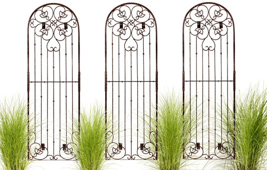 H Potter Set of 3 Wall Trellises 8 ft Wrought Iron Ornamental Metal with Wall Brackets