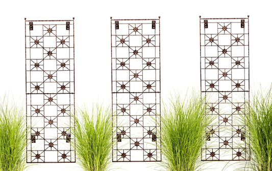 H Potter Set of 3 Metal Wall Decor Trellises Indoor Outdoor with Wall Mounting Brackets