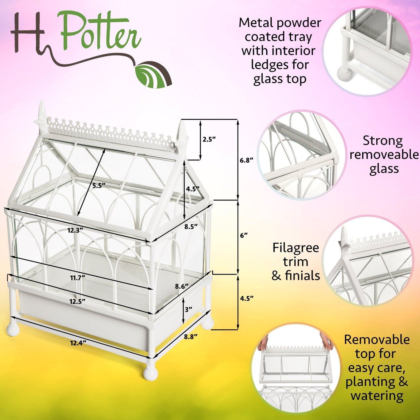 H Potter Terrarium Wardian Case Metal Tabletop orchid case gift for mom mothers day valentine christmas metal and glass