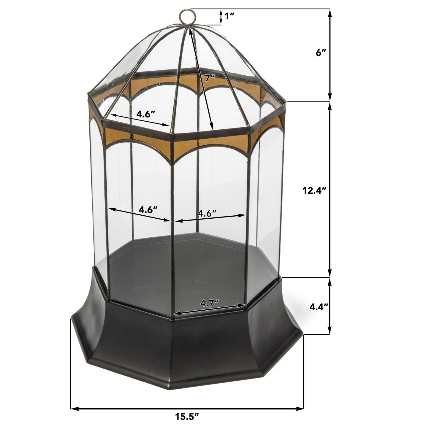 H Potter Eight Sided Terrarium Wardian Case with Curved Glass and Brown Accents Large