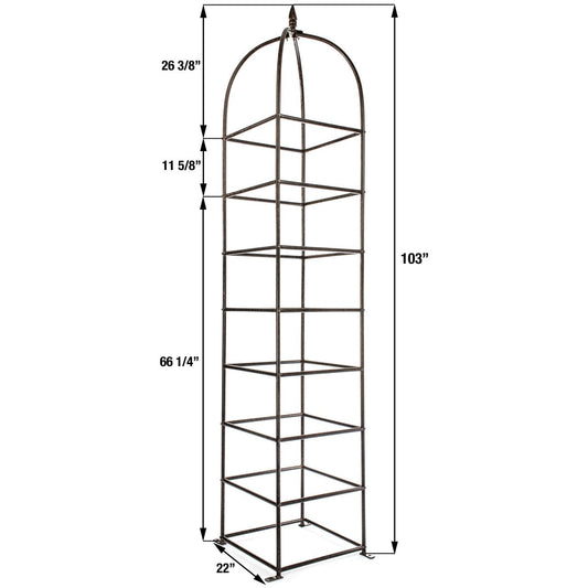 dimension diagram of large chic farming obelisk trellis with height and width measurements