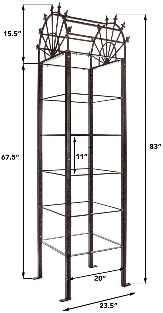 H Potter metal flowering vine obelisk trellis dimension diagram with measurements