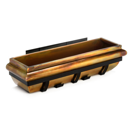 Rustic copper window box planter with black iron frame, 30 inch outdoor metal window planter by H Potter