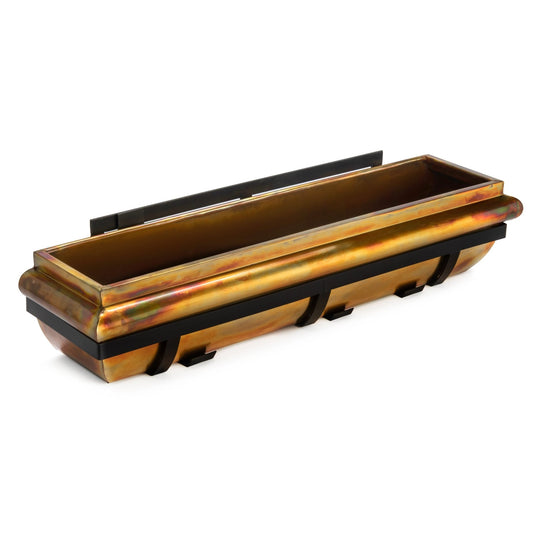 Rustic copper window box planter with black iron frame, 36 inch outdoor metal window planter by H Potter