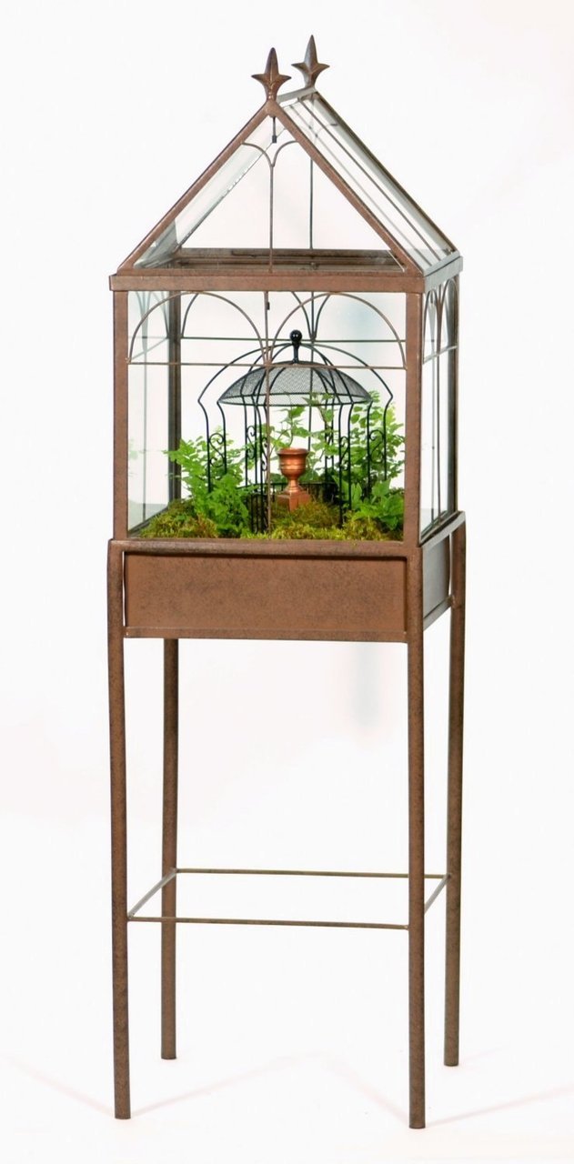 H Potter Square Freestanding Wardian Case Terrarium Metal and Glass Indoor Decor for plants, flowers, ivy, moss, collectibles