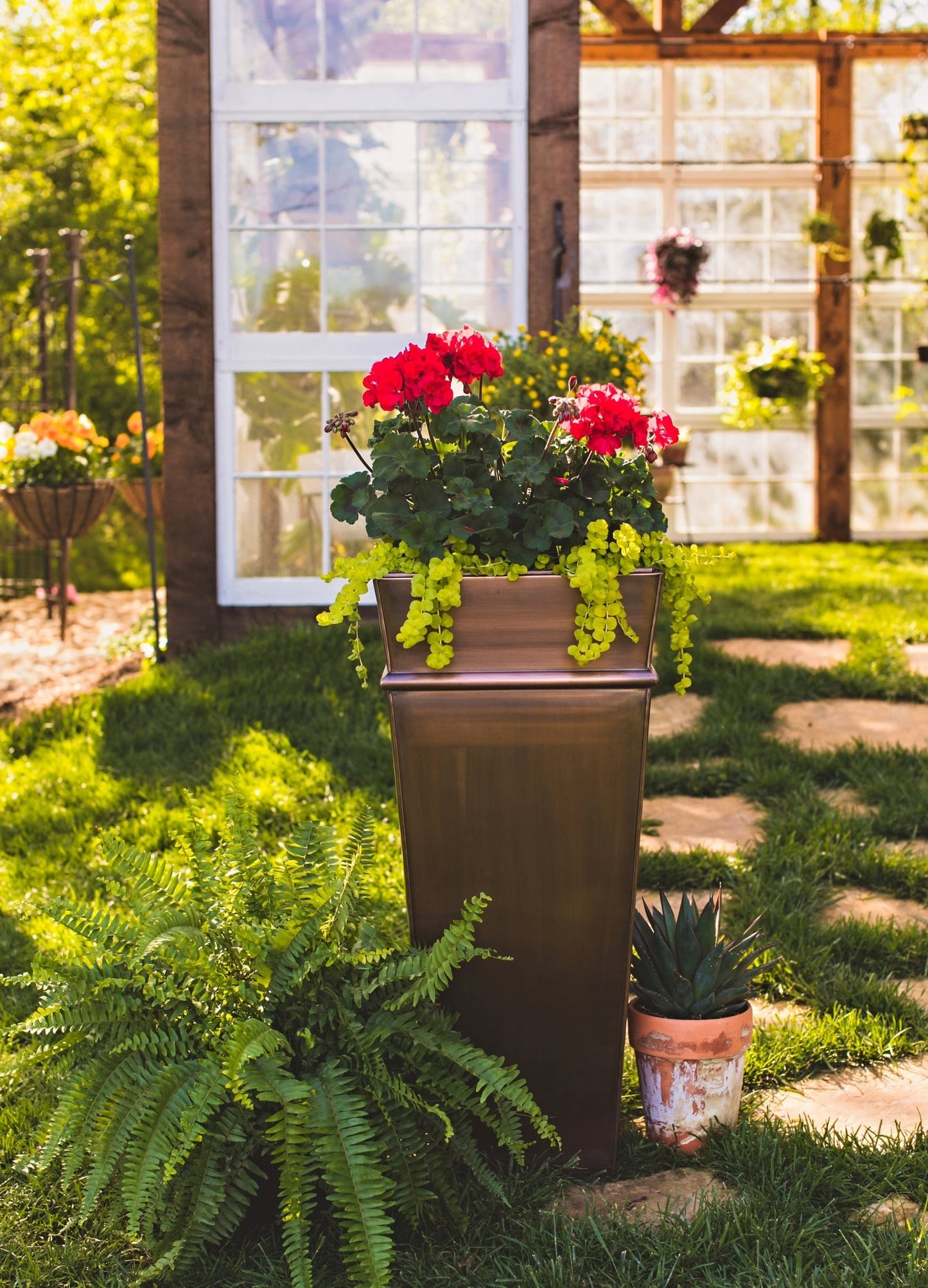 H Potter tall planter metal outdoor indoor flower container antique copper stainless steel handcrafted