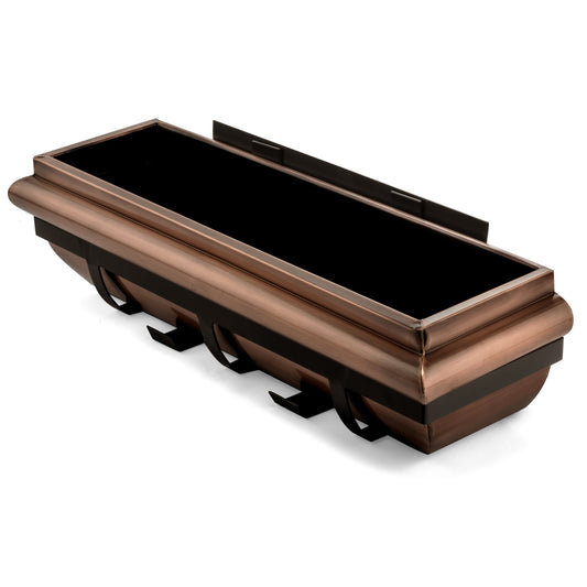 H Potter antique copper window box planter without plants, handcrafted metal frame for versatile outdoor use and timeless garden design.