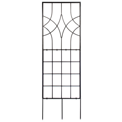 Front studio view of H Potter geometric trellis with ground spikes, black powder-coated iron, yard art