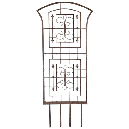 H Potter metal garden trellis, wrought iron scroll and grid design, charcoal-brown powder coat, landscape decor