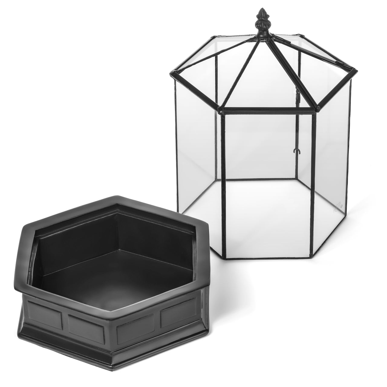 H Potter Terrarium Wardian Case Glass Plant Container Table Top Tall Orchids six sided geometric resin base